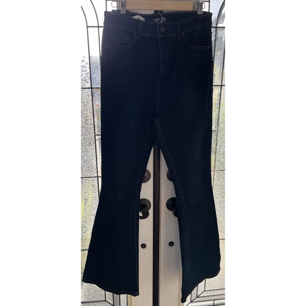 Sweet Look Flare Womens Jeans Size 15 Dark Wash Blue Denim Tall Skinny Wide Leg